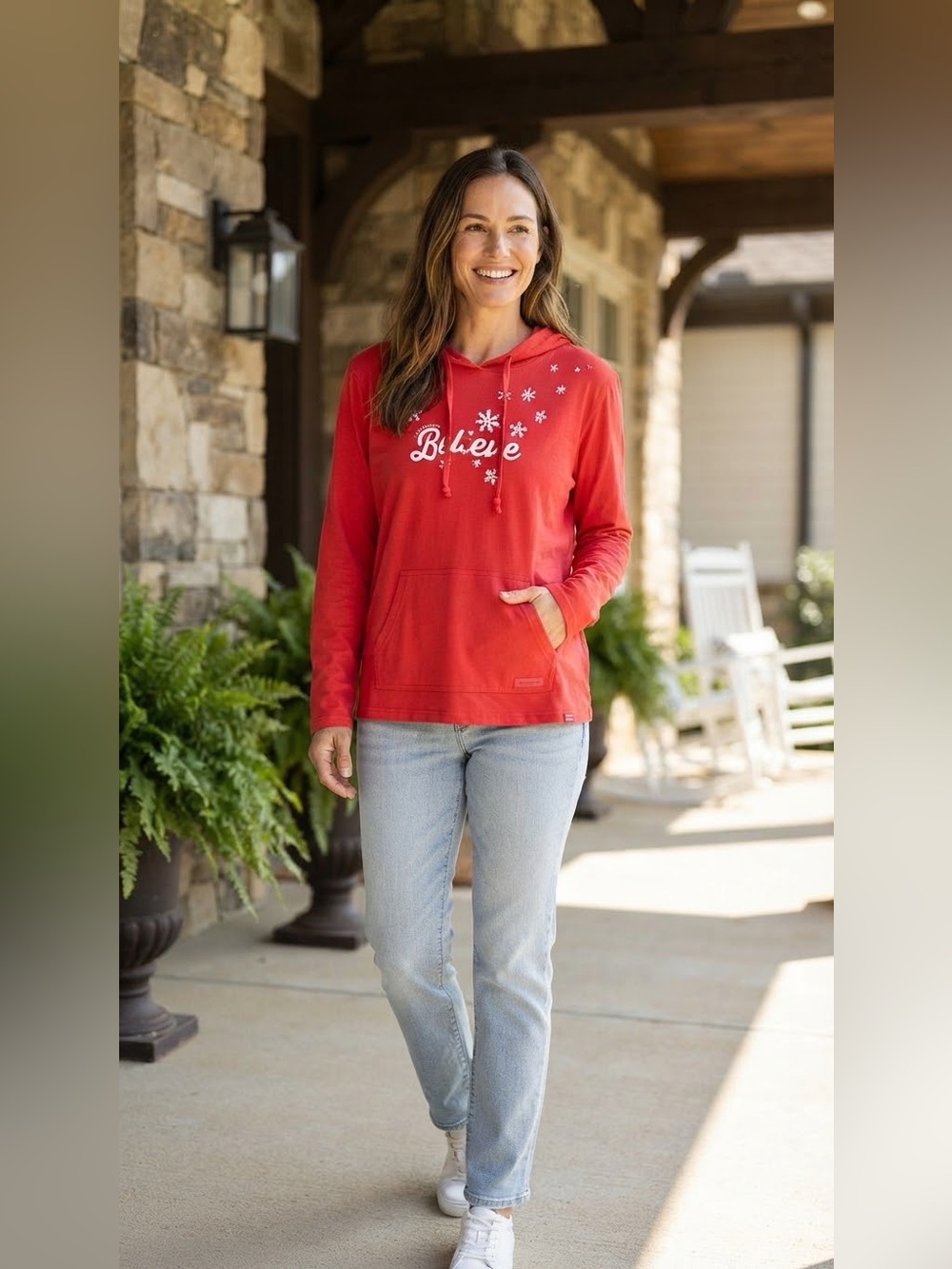 Life is Good® Women’s Hoodie Top 100% Cotton Believe Snowflake Red SIZE XL NEW⁠